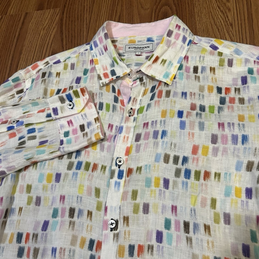 Europann Saint-Tropez Ross 100% Linen Shirt AOP Pantone Rainbow Colors Sz. 2 (M)
